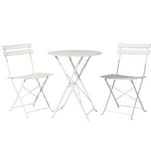 3PC Outdoor Bistro Set Steel Table and Chairs Patio Furniture White