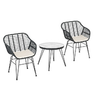 3PC Outdoor Furniture Bistro Set Lounge Setting Table Chairs Cushion Patio Grey