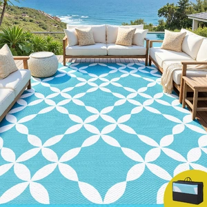 Outdoor Rugs 274x366cm Large Carpet Reversible Area Mat PP Dual-Sided Patio Rug Light Blue