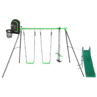 Hurley 5 Station Metal Swing Set with Slippery Slide and Basketball Ring