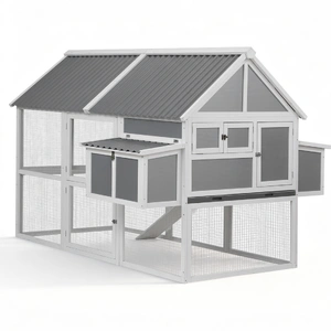 i.Pet Chicken Coop Large Outdoor Rabbit Hutch Chook House Hatch Box With Run Grey White
