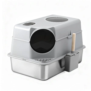 i.Pet Cat Litter Box Large Stainless Steel High Sided Pet Toilet Odour Control
