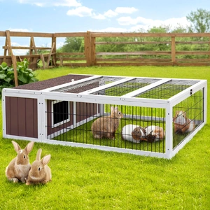 Rabbit Hutch 124cm x 90cm x 35cm Chicken Coop Large Outdoor Wooden Run Cage House