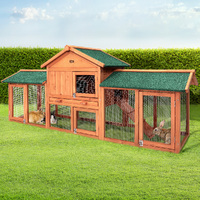 Chicken Coop Rabbit Hutch 220cm x 44cm x 84cm Large Run Wooden Outdoor Bunny Cage House