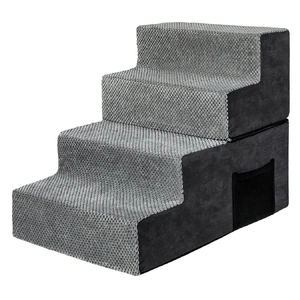 4 Steps Pet Stairs Dog Ramp High Density Foam Grey