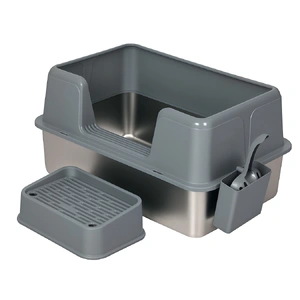 Stainless Steel Cat Litter Box Large Semi-Enclosed Easy Cleaning Pet Toilet