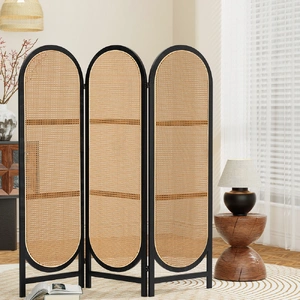 3 Panel Room Divider Screen 151x180cm Rattan Brown