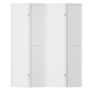 4 Panel Room Divider Screen 164x170cm Pegboard White