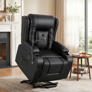 Power Lift Recliner Chair with Massage and Heat for Elderly, Electric Sofa Reclining Chair with USB and Phone Holder, PU Leather Comfy Armchair for Li