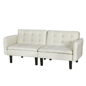 Sofa Bed 2 Seater Tufted Faux Linen Beige