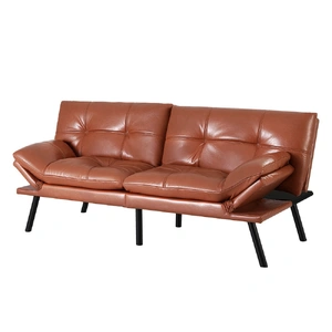 Sofa Bed Convertible 3 Seater Couch Recliner Lounge Chair Leather Brown