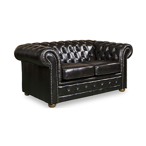 2 Seater Brown Colour Genuine Leather Upholstery Deep Quilting Pocket Spring Button Studding Sofa for Living Room