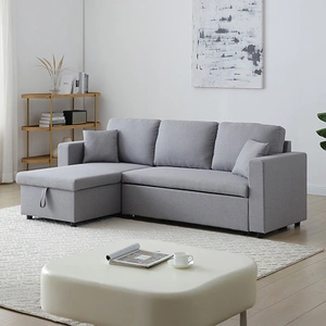 Multifunctional Sofa Bed Fabric Upholstery Chaise Section Comfy Cushions Armrests