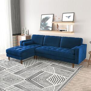 Sofa Chaise Navy Blue Colour Seamed Grid Pattern Pocket Spring Side Pillows Oblique Legs