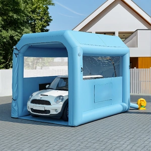 Inflatable Paint Booth 2.5X2.5X3M Inflatable Spray Booth with 550W Powerful Blower and Air Filter System, Round Roof with Light Hook, for Paint