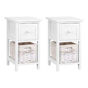 Bedside Table 1 Drawer with Basket Rustic White X2