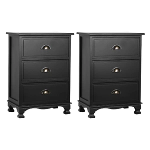 Artiss 2x Bedside Table 3 Drawers Vintage - THYME Black