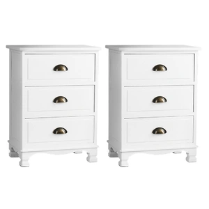 Artiss 2x Bedside Table 3 Drawers Vintage - THYME White