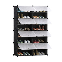 8 Tier 2 Column Shoe Rack Organizer Sneaker Footwear Storage Stackable Stand Cabinet Portable Wardrobe with Cover