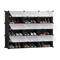 6 Tier 3 Column Shoe Rack Organizer Sneaker Footwear Storage Stackable Stand Cabinet Portable Wardrobe with Cover
