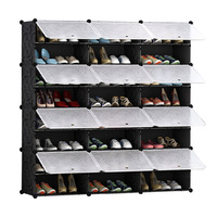8 Tier 3 Column Shoe Rack Organizer Sneaker Footwear Storage Stackable Stand Cabinet Portable Wardrobe with Cover