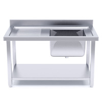 160*70*85 Stainless Steel Work Bench Right Sink Commercial Restaurant Kitchen Food Prep