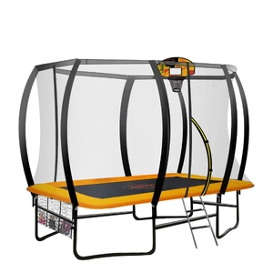 6 ft x 9 ft Rectangular Outdoor Trampoline with LED Basketball Set - Orange