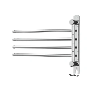 Towel Rail Rack Holder 4 Bars Wall Mounted Stainless Steel Swivel Hanging Hook