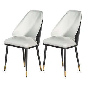 Dining Chairs Set of 2 Leather Seat Beige and Black