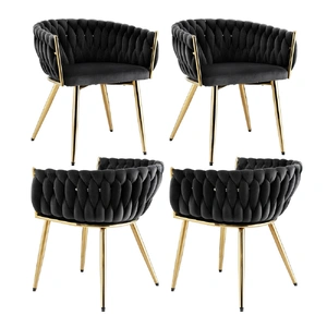 1 Set of 4 Artiss Dining Chairs Velvet Armchair Black