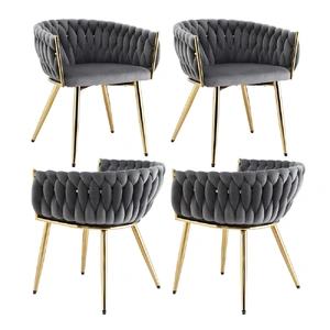 1 Set of 4 Artiss Dining Chairs Velvet Armchair Grey