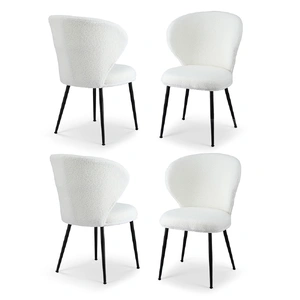 Artiss 4x Dining Chairs Sherpa Boucle Wing Back White