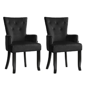 2x Artiss Dining Chairs Velvet French Provincial Armchair Black