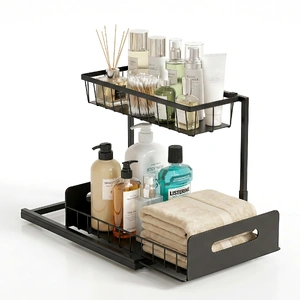 Under Sink Organizer Storage L Shape 1 Pull Out Drawers Kitchen Cabinet Shelf