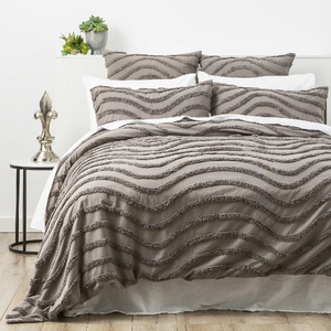 Chenille Wave 100% Cotton Vintage Washed Grey Tufted Quilt Cover Set by Cloud Linen Queen