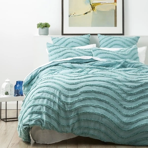 Chenille Wave 100% Cotton Vintage Washed Aqua Tufted Quilt Cover Set by Cloud Linen Queen