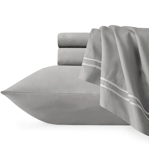 Strada Embroidered 1000 TC Egyptian Cotton Silver White Queen Quilt Cover Sets by
