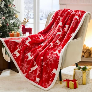 Christmas Throw Blanket, Christmas Decorations Gifts for Women, Sherpa Flannel Fleece Winter Holiday Blanket, Fluffy Cozy Soft Christams Throws for Co