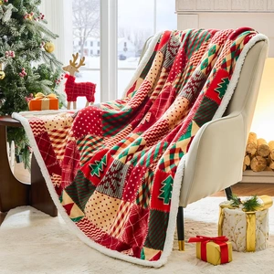 Christmas Throw Blanket, Christmas Decorations Gifts for Women, Sherpa Flannel Fleece Winter Holiday Blanket, Fluffy Cozy Soft Christams Throws for Co