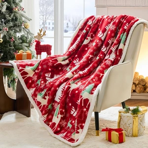 Christmas Throw Blanket, Christmas Decorations Gifts for Women, Sherpa Flannel Fleece Winter Holiday Blanket, Fluffy Cozy Soft Christams Throws for Co