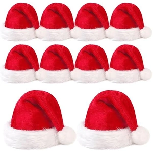 10Pack Christmas Santa Hats for Adults - Extra Thicken Velvet Santa Claus Hats for Women Men Fluffy Plush Xmas Hats Christmas Party Supplies New Year'