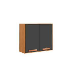 Flat Pack DIY Wooden Kitchen Wall Cabinet with 2 Doors + 2 Shelves in Graphite and Cinnamon Finish - Napoles
