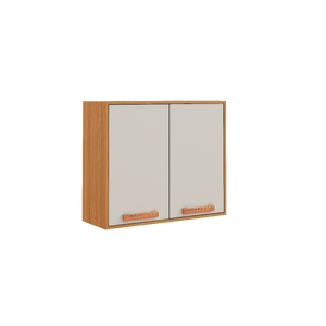Flat Pack DIY Wooden Kitchen Wall Cabinet with 2 Doors + 2 Shelves in White and Cinnamon Finish - Napoles
