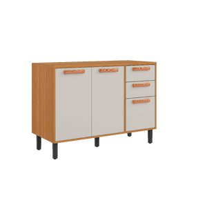 Base Kitchen Wooden Cabinet/Cupboard with 3 Doors + 2 Drawers in Cinnamon Finish - Napoles White Flat Pack DIY