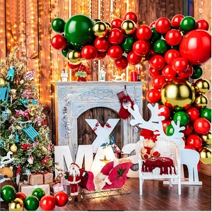 136PCS Christmas Balloon Set – Red Green Gold Latex & Foil Balloons