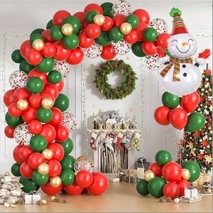 Christmas Balloon Arch Kit 123PCS - Red Green Gold Xmas Balloons with Snowman Foil