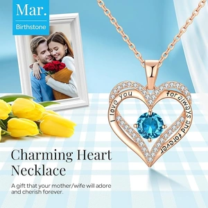 18K Rose Gold Necklaces for Women, 930 Sterling Silver Gifts for Mothers Day, Jewelry for Wife Mom Her Girlfriend, Birthstone Diamond Necklace for Bir