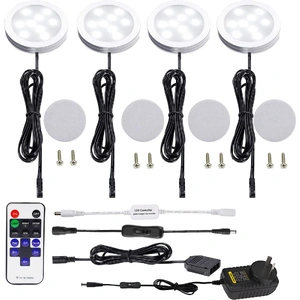 Dimmable & Timing Under Counter Lights Kitchen with Wireless RF Remote,Ultra-Thin 240V LED Cabinet Lights,12W Shelf Lights，4 Lights,Daylight White