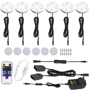 Dimmable & Timing Under Counter Lights Kitchen with Wireless RF Remote,Ultra-Thin 240V LED Cabinet Lights,12W Shelf Lights，6 Lights,Daylight White