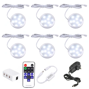 Dimmable LED Under Cabinet Lighting, Counter Showcase Kitchen Lighting Fixtures with 12V Plug in Adapter and Dimmable Wireless Remote Control, 6 Ultra